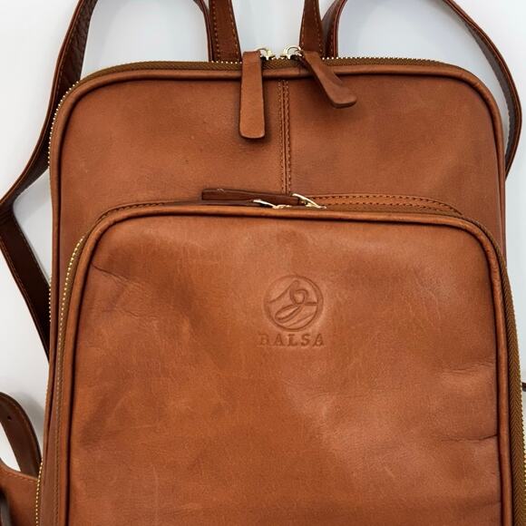 BALSA Paris Leather Slim Backpack Purse Brown Interchangeable Zipper Pulls - Picture 5 of 15